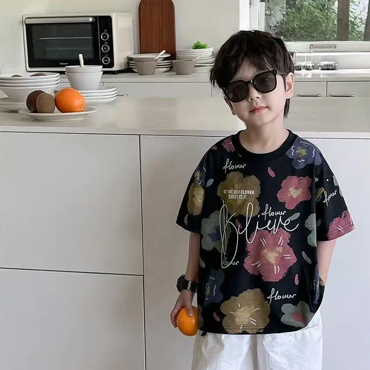 Boys Floral Short Sleeve Kids T-Shirt 2026 Summer — feature 2
