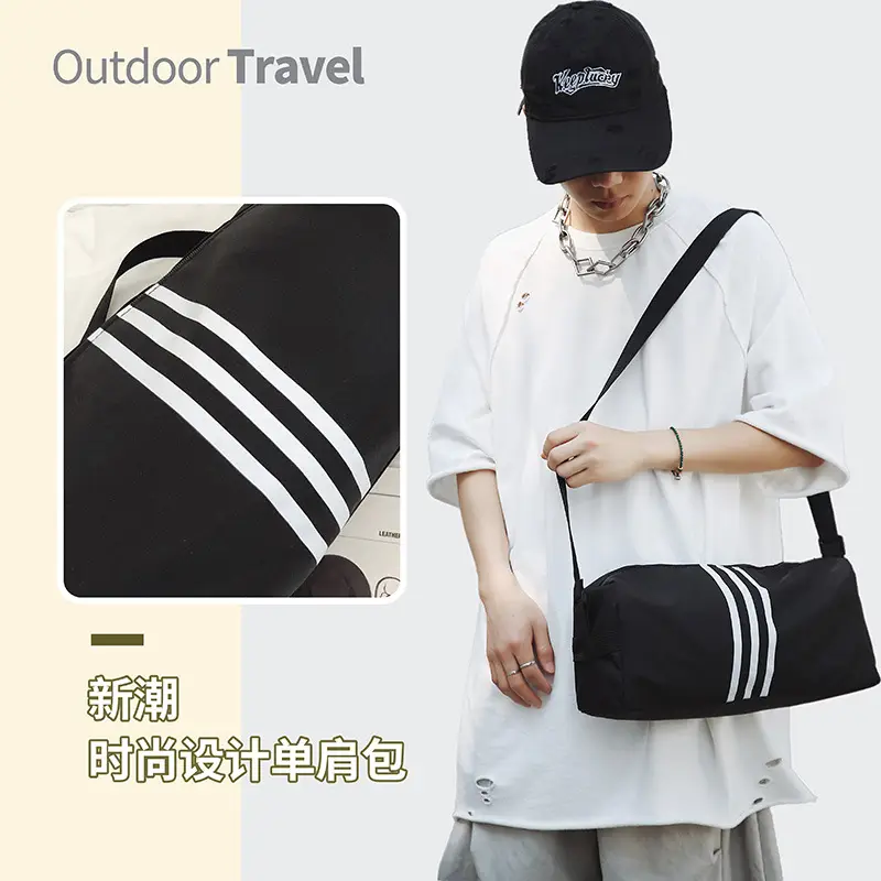Unisex Striped Crossbody Bag Black Casual Travel