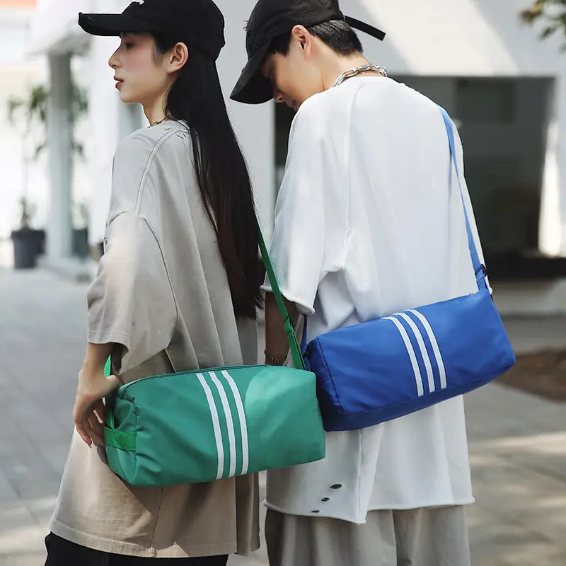 Unisex Striped Crossbody Bag Black Casual Travel