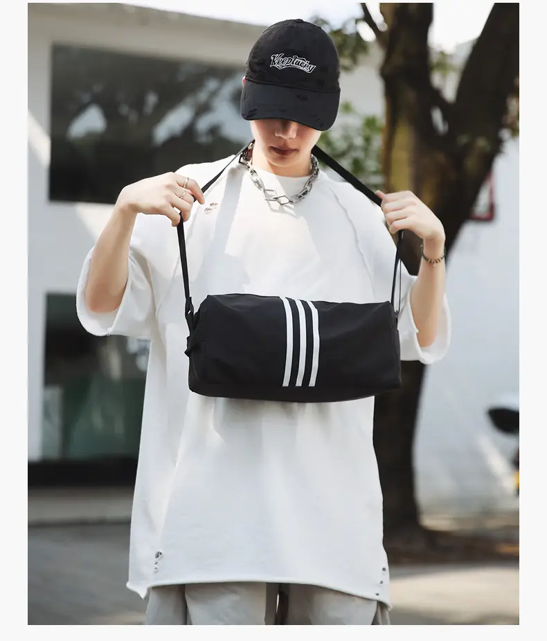 Unisex Striped Crossbody Bag Black Casual Travel — feature 19