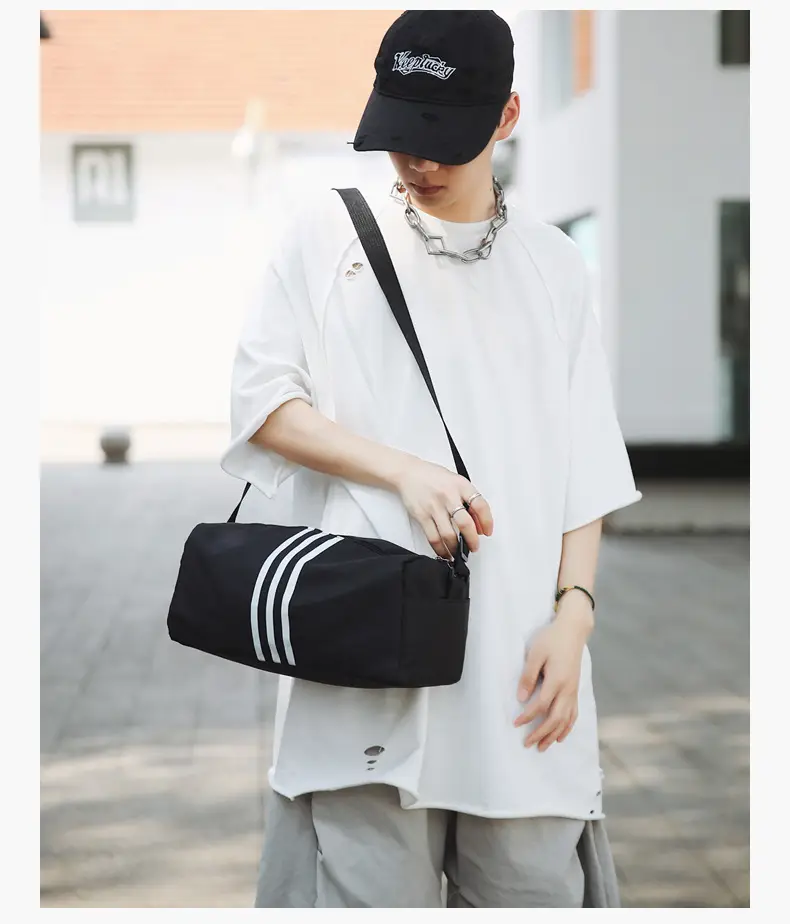 Unisex Striped Crossbody Bag Black Casual Travel — feature 20