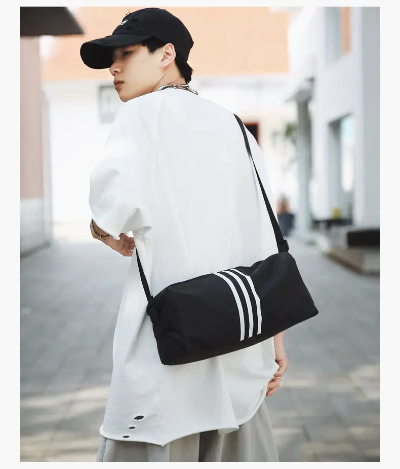 Unisex Striped Crossbody Bag Black Casual Travel — feature 22