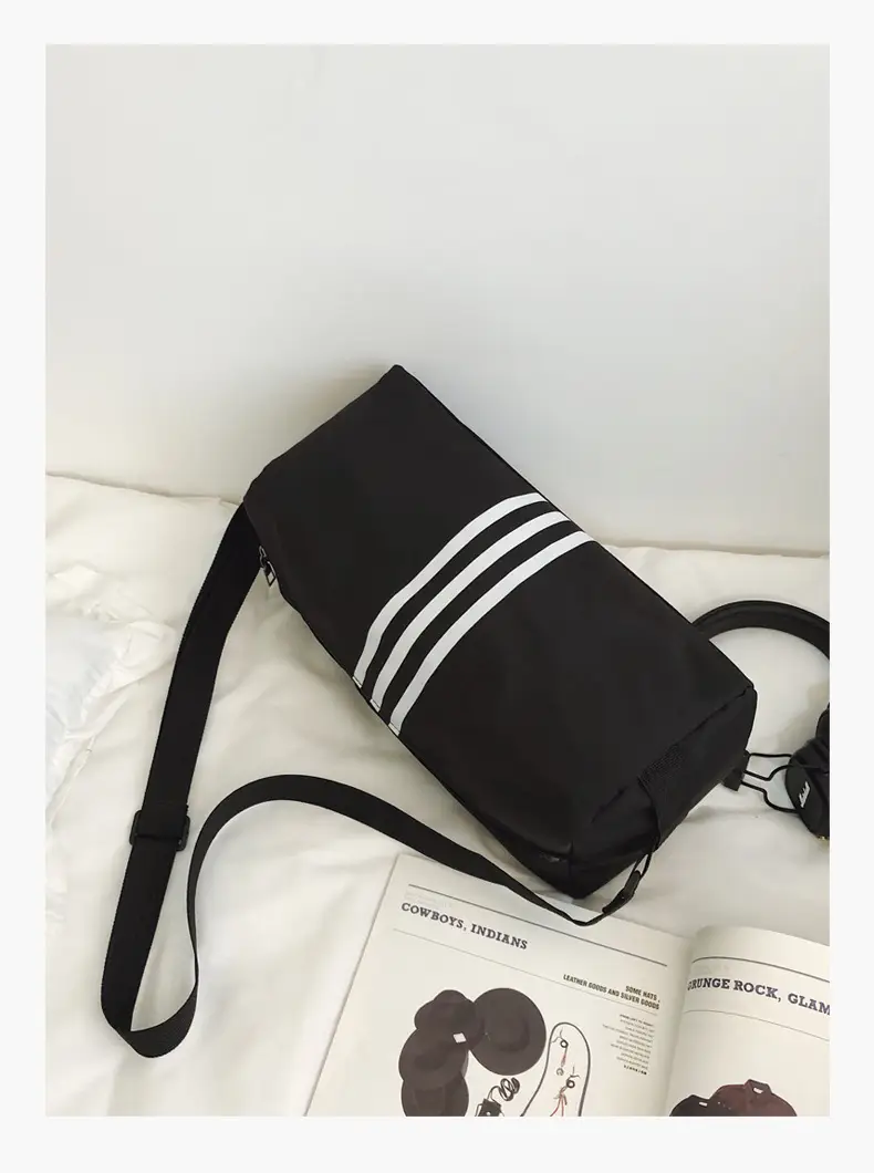 Unisex Striped Crossbody Bag Black Casual Travel — feature 42