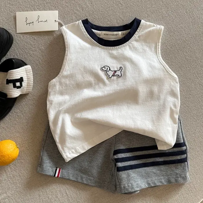 Kids Navy Blue Sleeveless T-Shirt Short Sleeve Summer Boys Pure Cotton