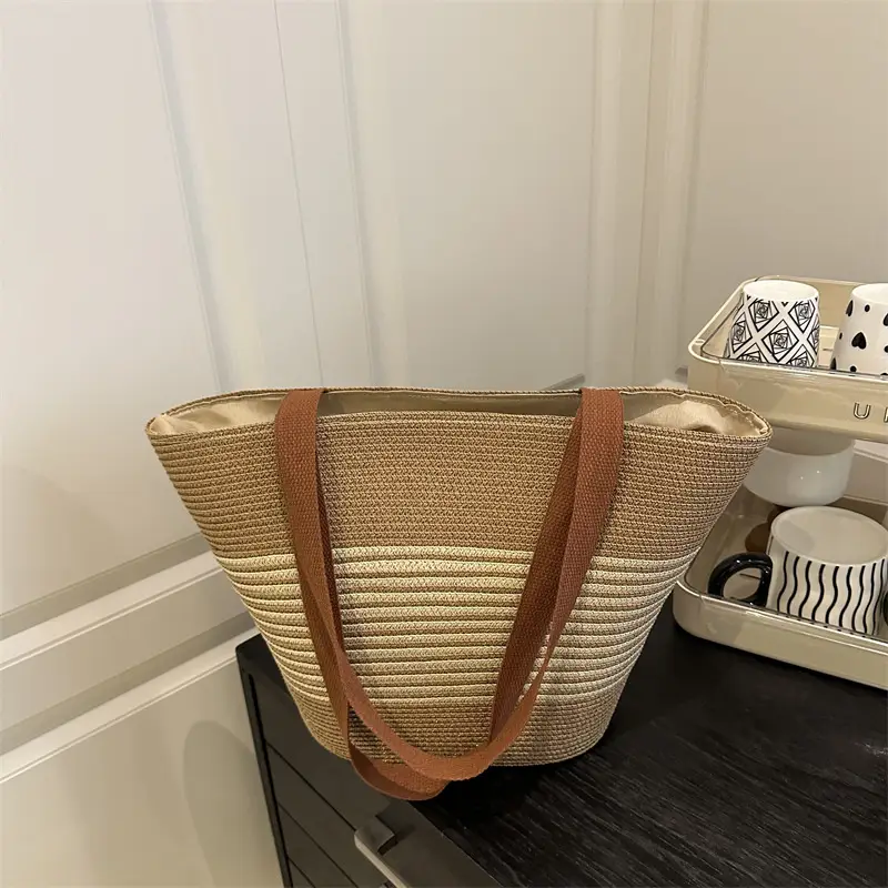 Straw Woven Bucket Bag 2025 New Textured - Image 3