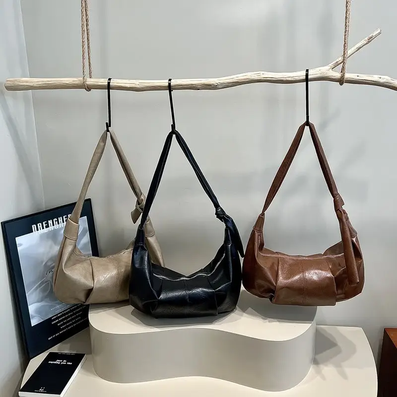Korean Style Leather Bag Beige Large Capacity - Image 5