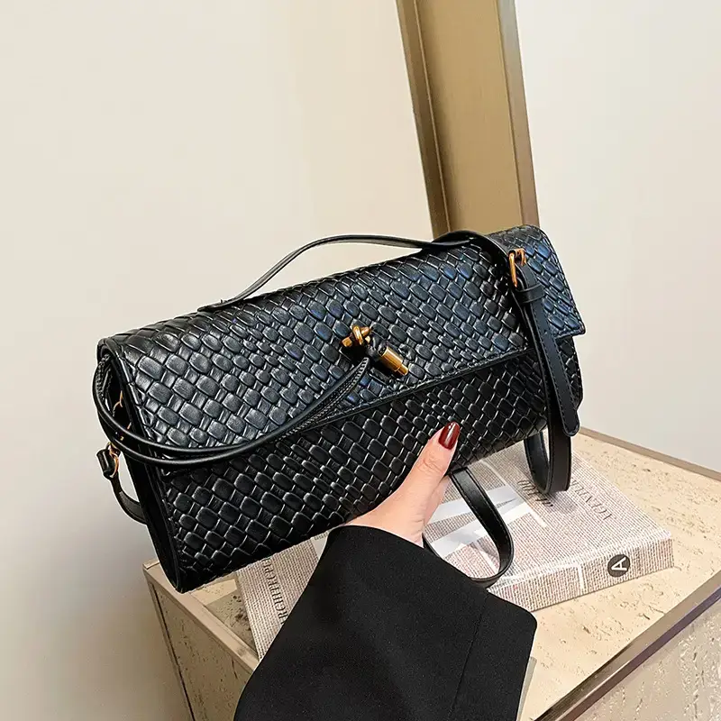 Black Woven Crossbody Bag for Women Luxury Shoulder Bag