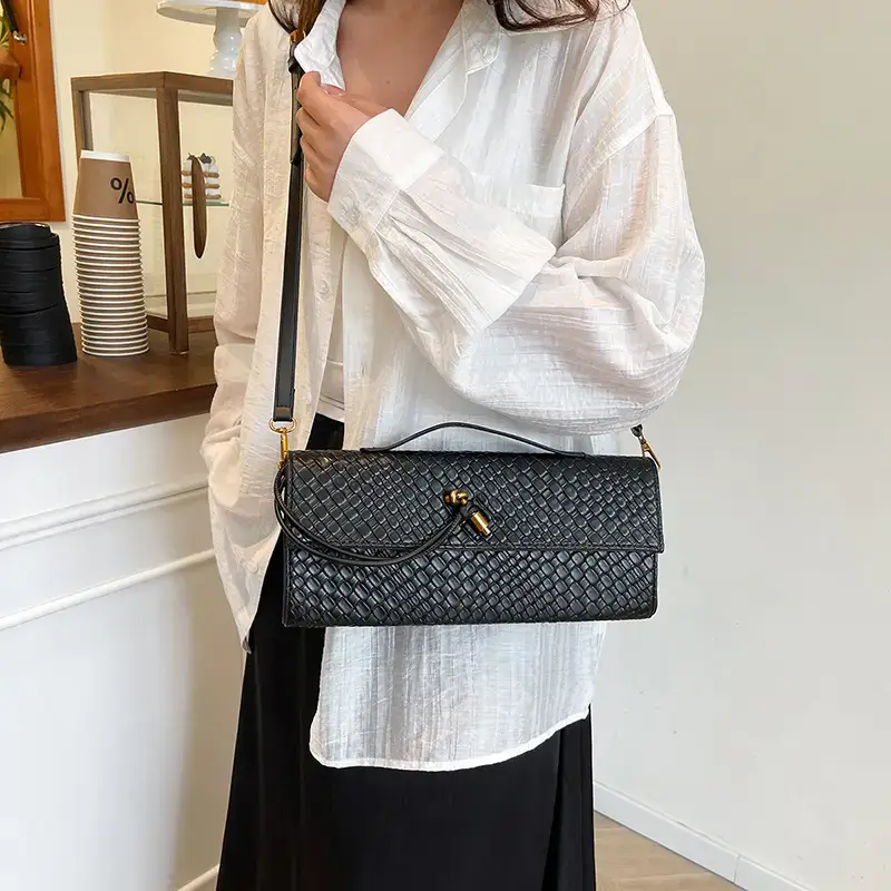 Black Woven Crossbody Bag for Women Luxury Shoulder Bag