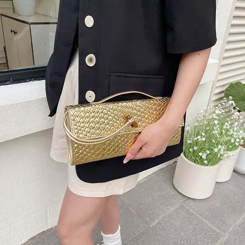 Black Woven Crossbody Bag for Women Luxury Shoulder Bag