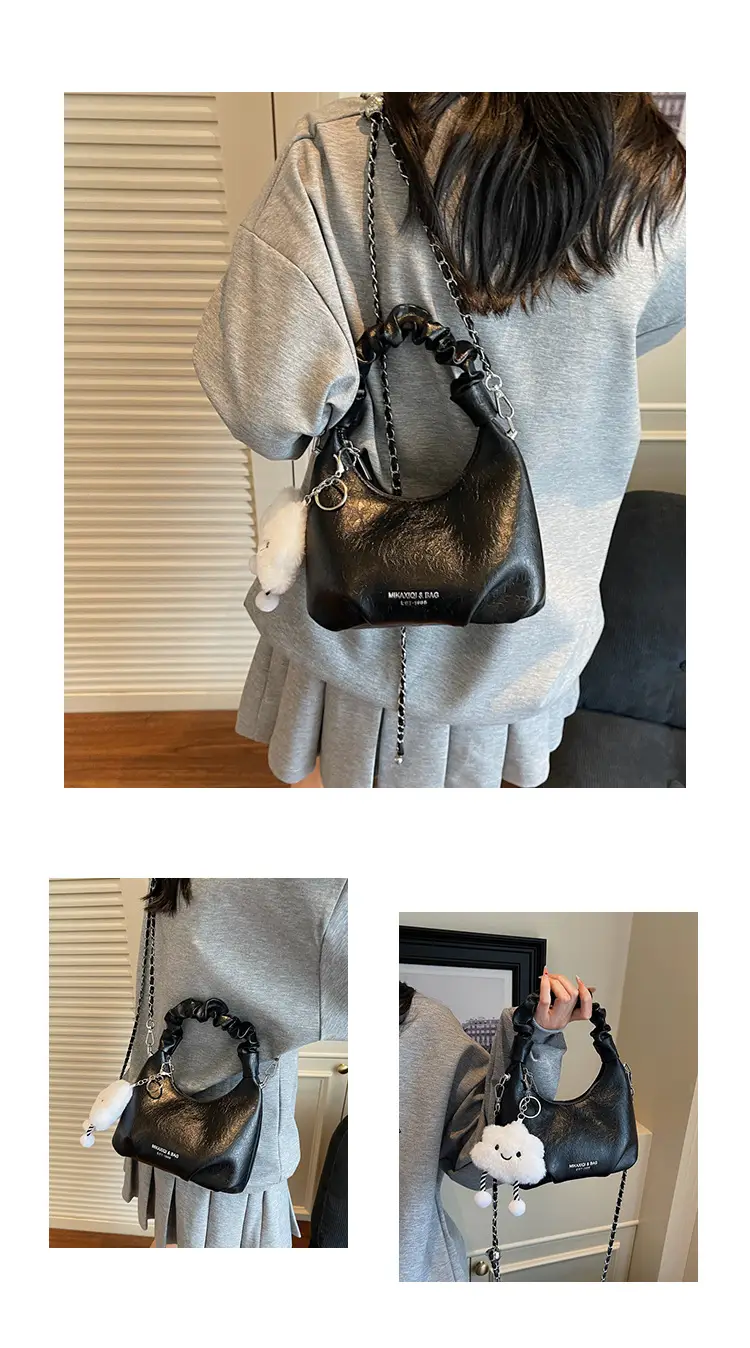 Trendy Cream Chain Shoulder Bag with Cute Bear Pom — feature 10