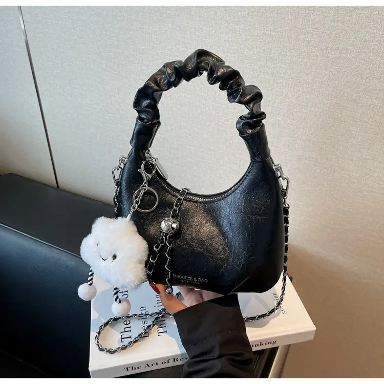 Trendy Cream Chain Shoulder Bag with Cute Bear Pom — feature 19