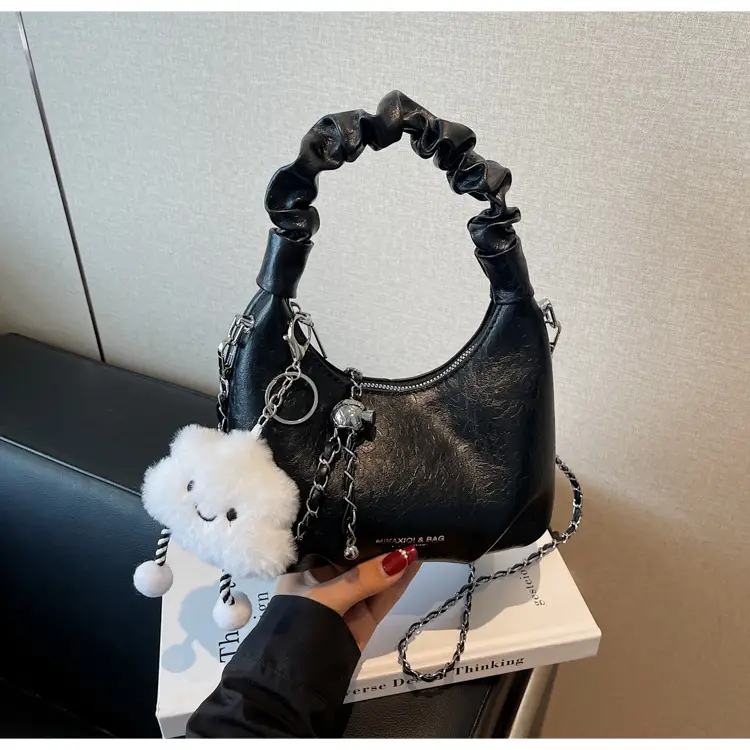 Trendy Cream Chain Shoulder Bag with Cute Bear Pom — feature 20