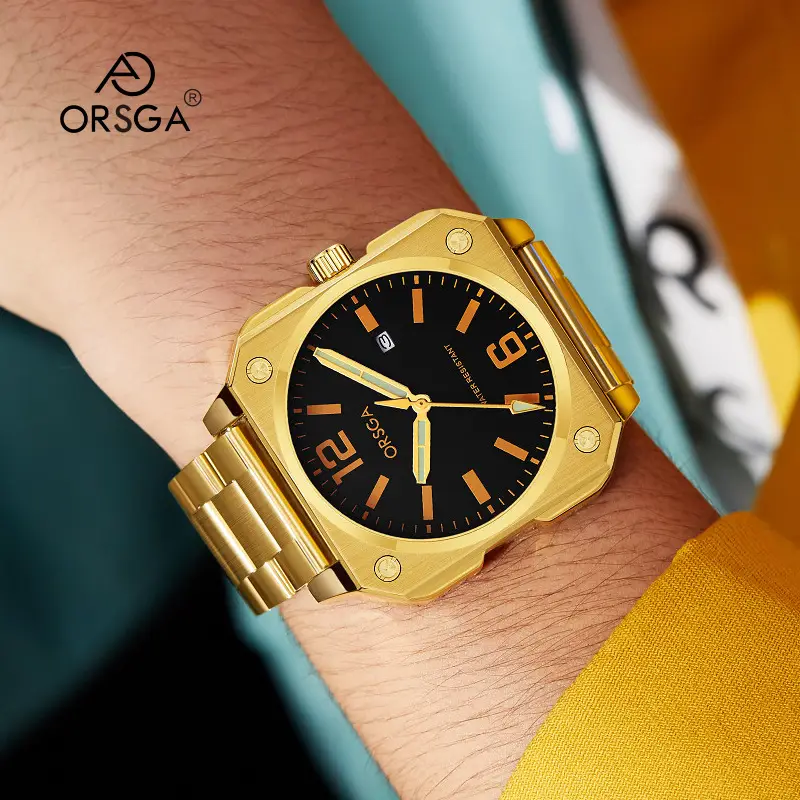 Orsga Square Watch Green Leather Band Men's Quartz - Image 26