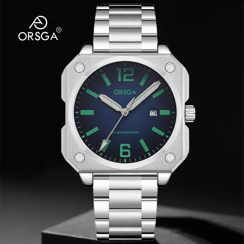 Orsga Square Watch Green Leather Band Men's Quartz - Image 27