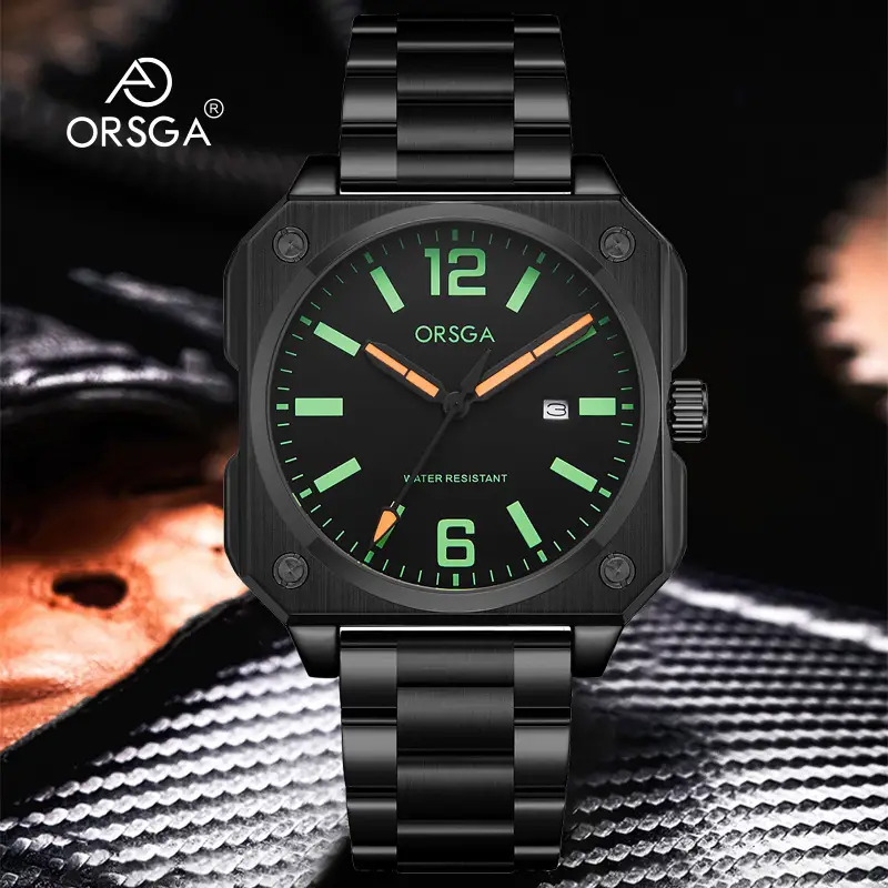 Orsga Square Watch Green Leather Band Men's Quartz - Image 28