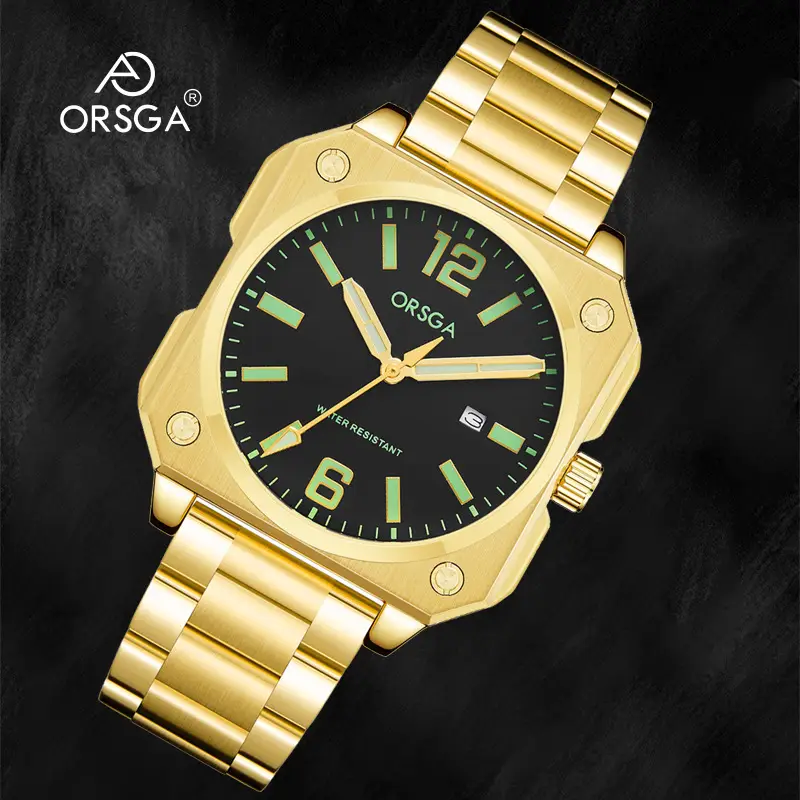 Orsga Square Watch Green Leather Band Men's Quartz - Image 29