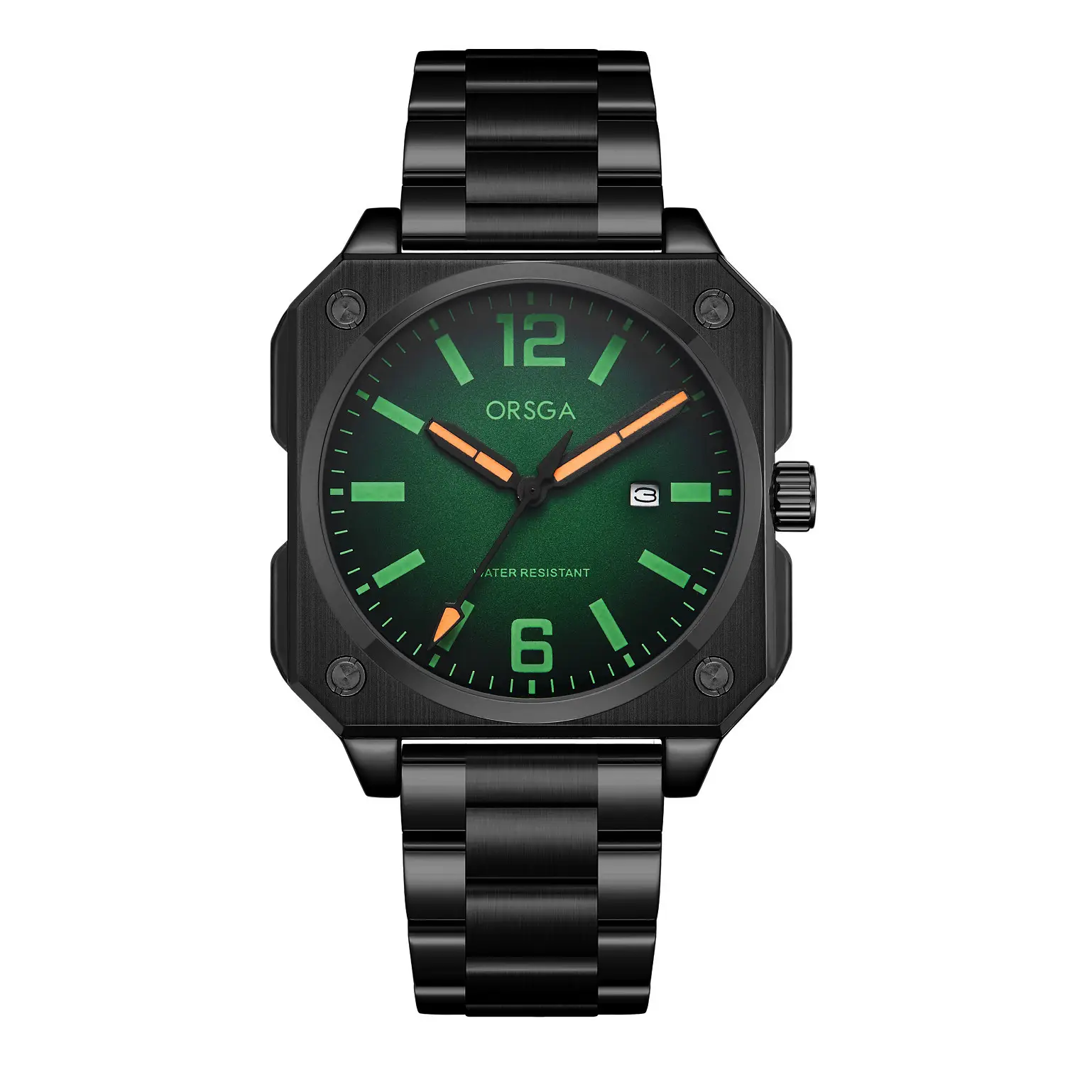 Orsga Square Watch Green Leather Band Men's Quartz - Image 10