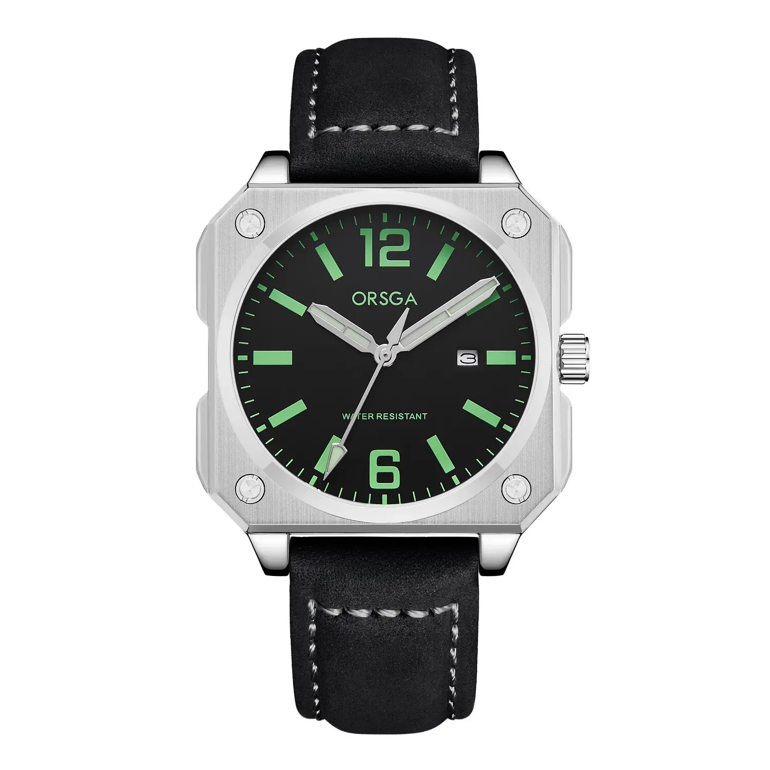 Orsga Square Watch Green Leather Band Men's Quartz - Image 12