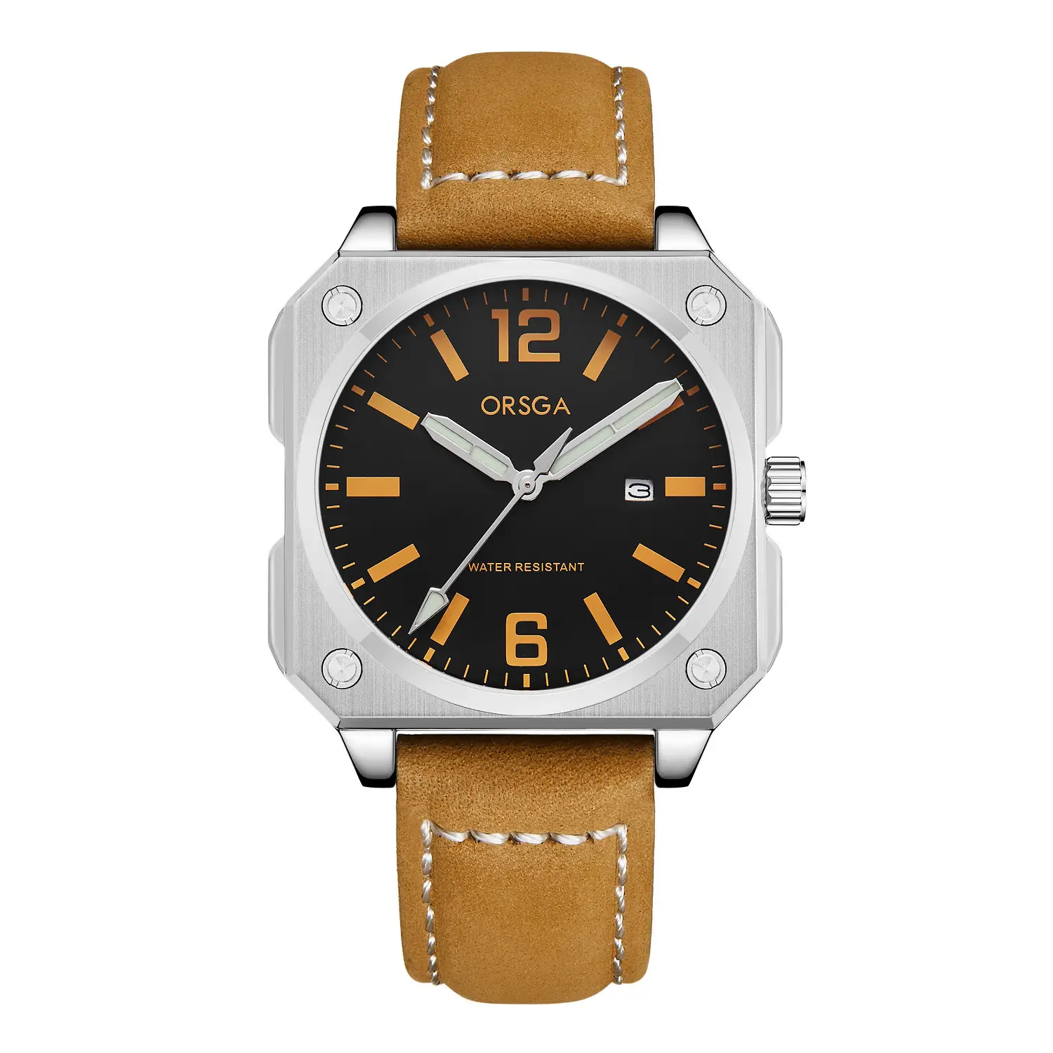 Orsga Square Watch Green Leather Band Men's Quartz - Image 13