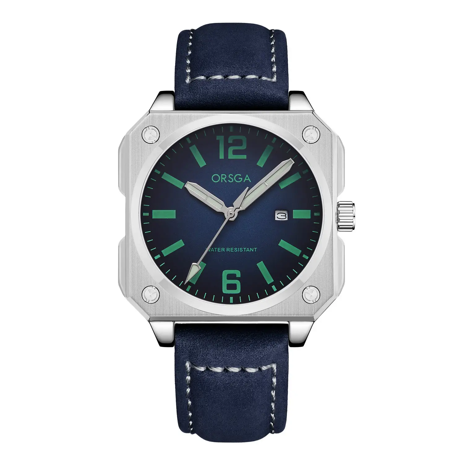 Orsga Square Watch Green Leather Band Men's Quartz - Image 14