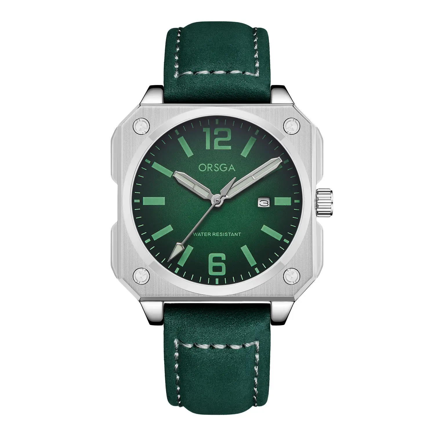 Orsga Square Watch Green Leather Band Men's Quartz - Image 15