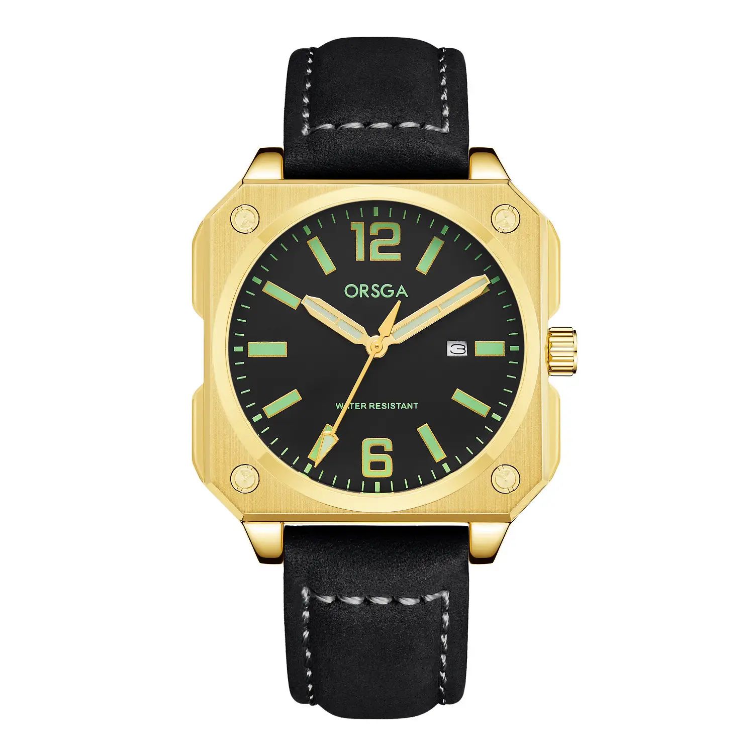 Orsga Square Watch Green Leather Band Men's Quartz - Image 17