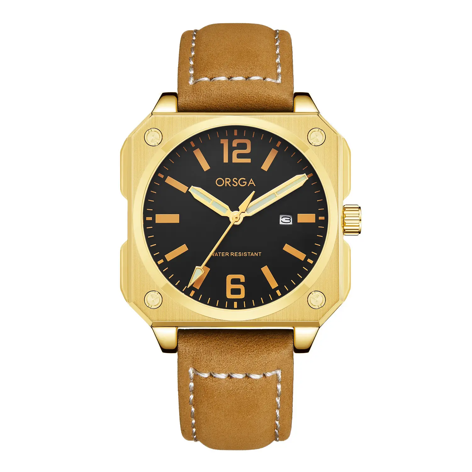 Orsga Square Watch Green Leather Band Men's Quartz - Image 18