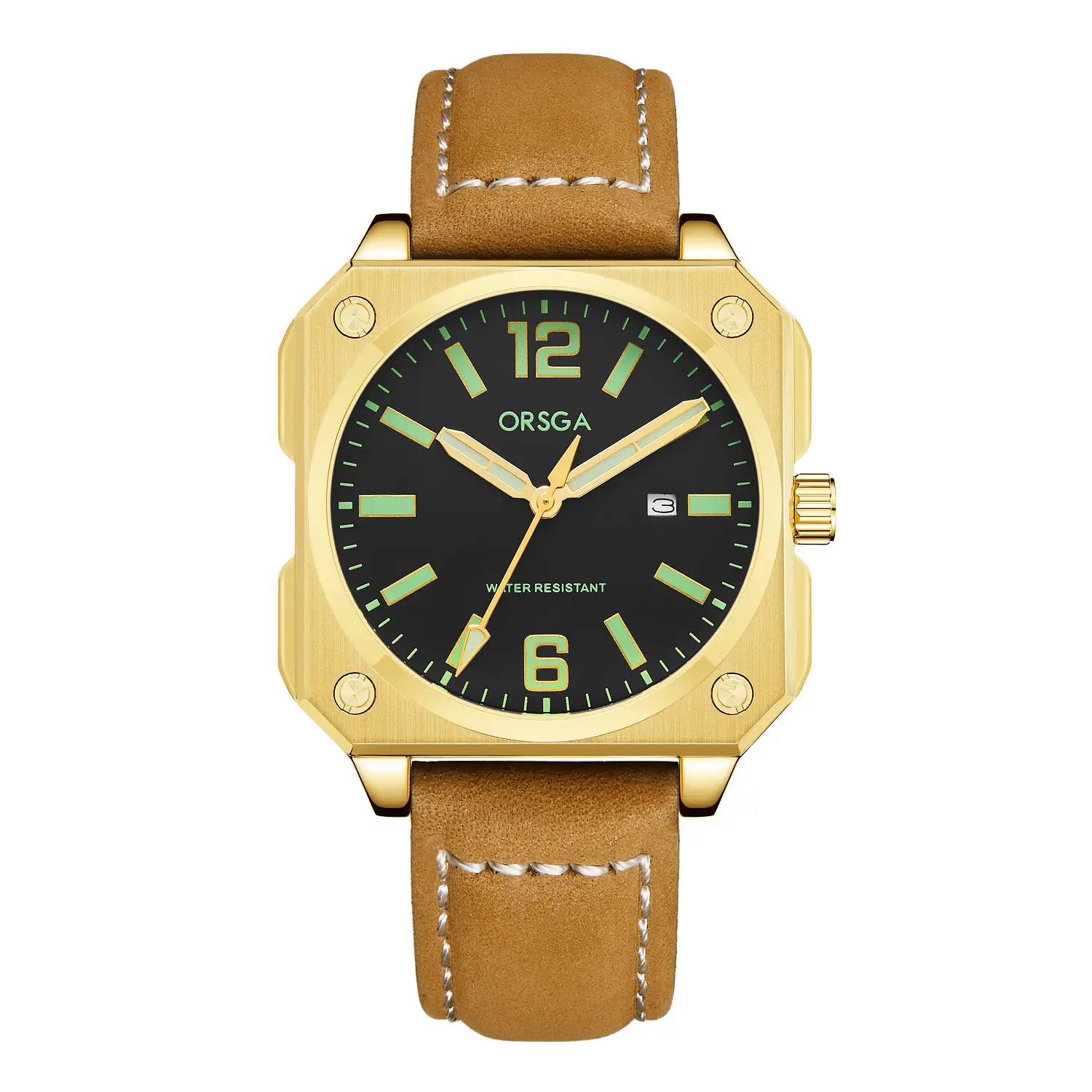 Orsga Square Watch Green Leather Band Men's Quartz - Image 19