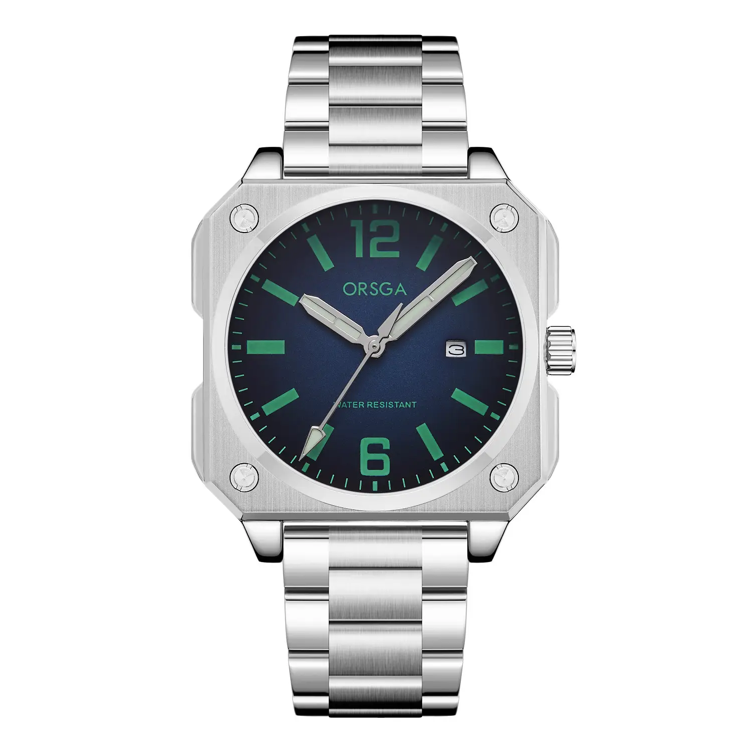 Orsga Square Watch Green Leather Band Men's Quartz - Image 2