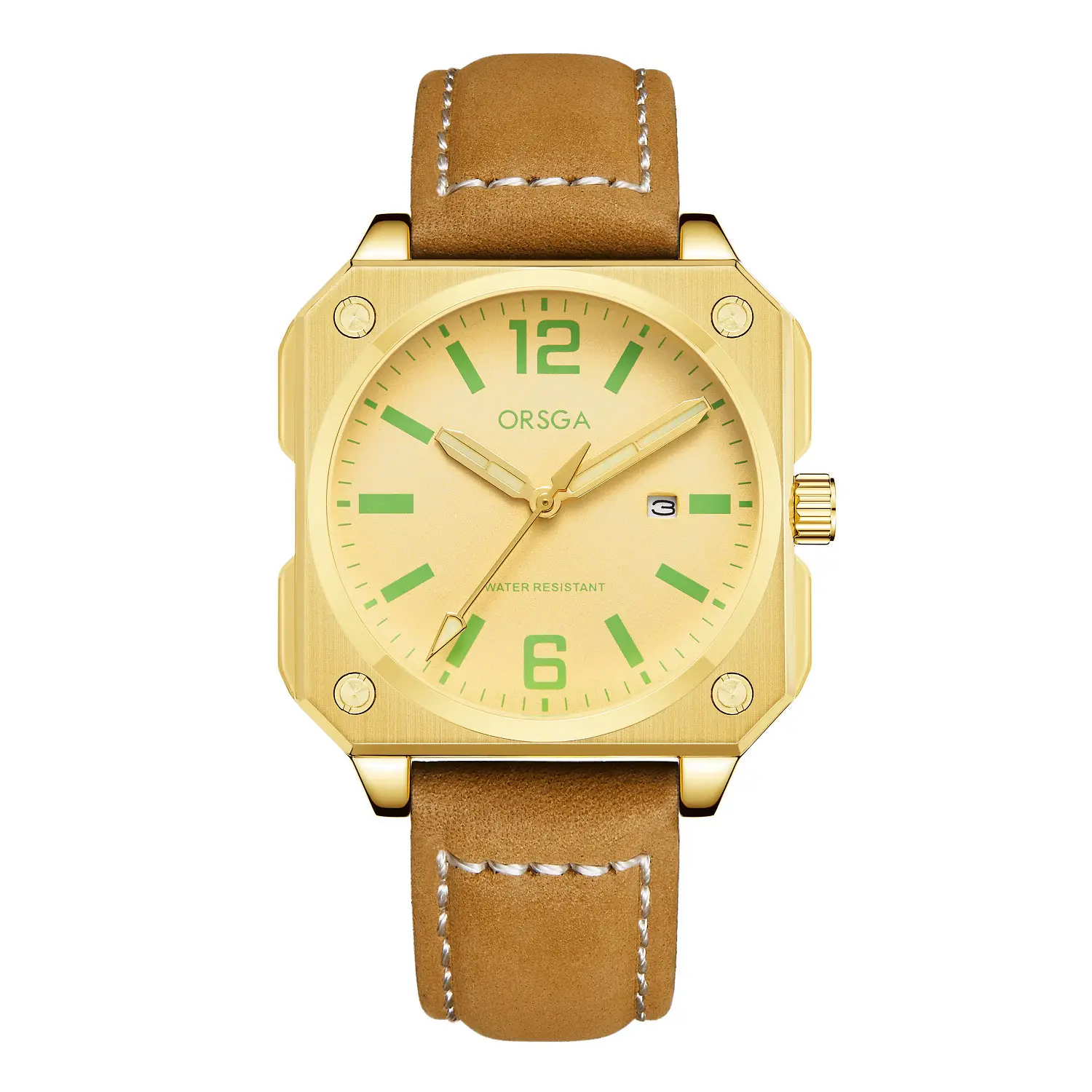 Orsga Square Watch Green Leather Band Men's Quartz - Image 20