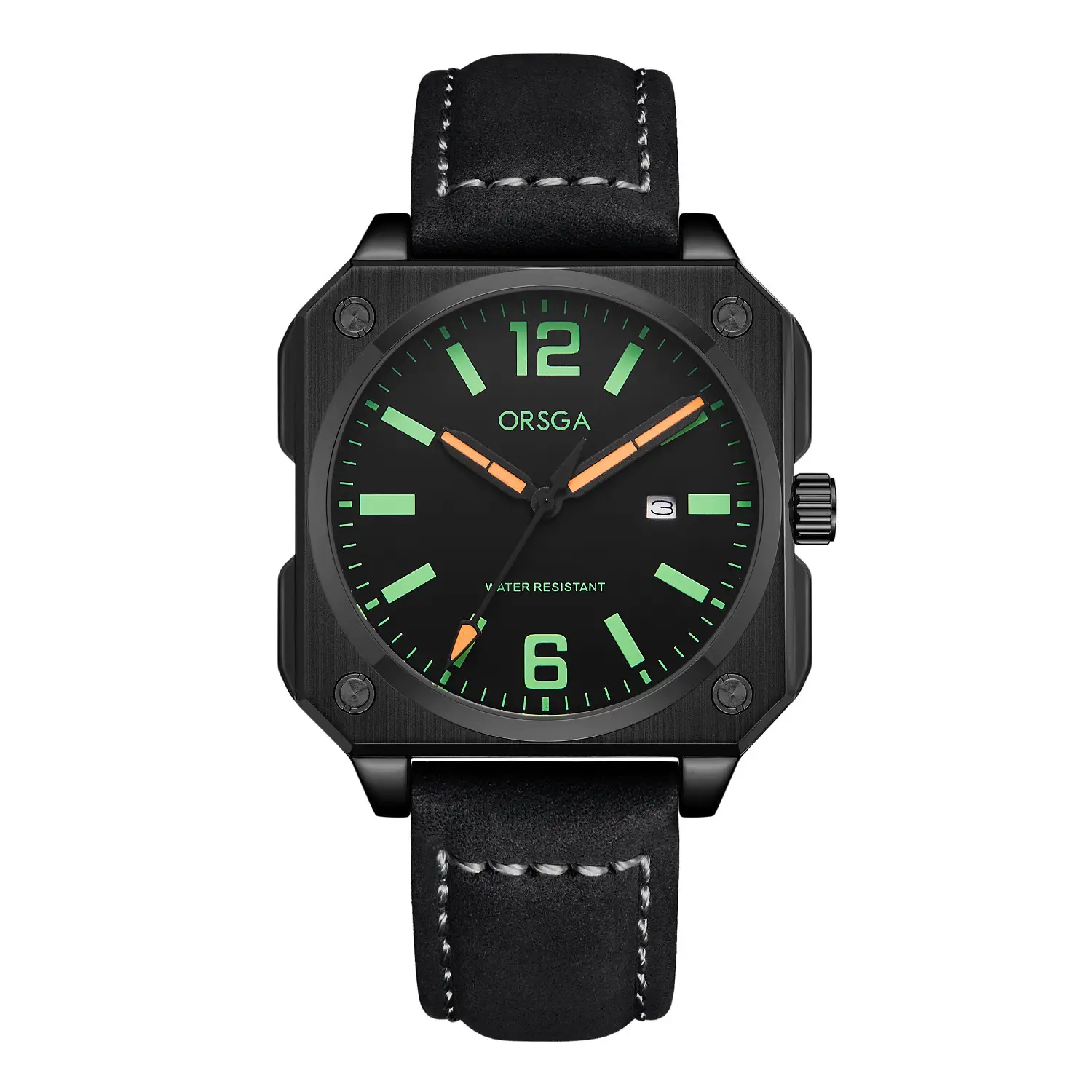 Orsga Square Watch Green Leather Band Men's Quartz - Image 21
