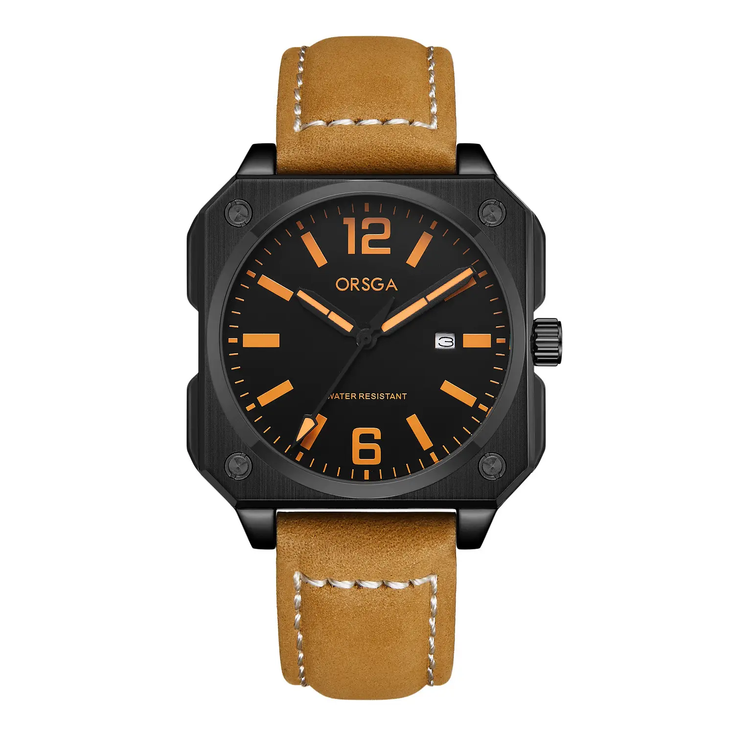 Orsga Square Watch Green Leather Band Men's Quartz - Image 22