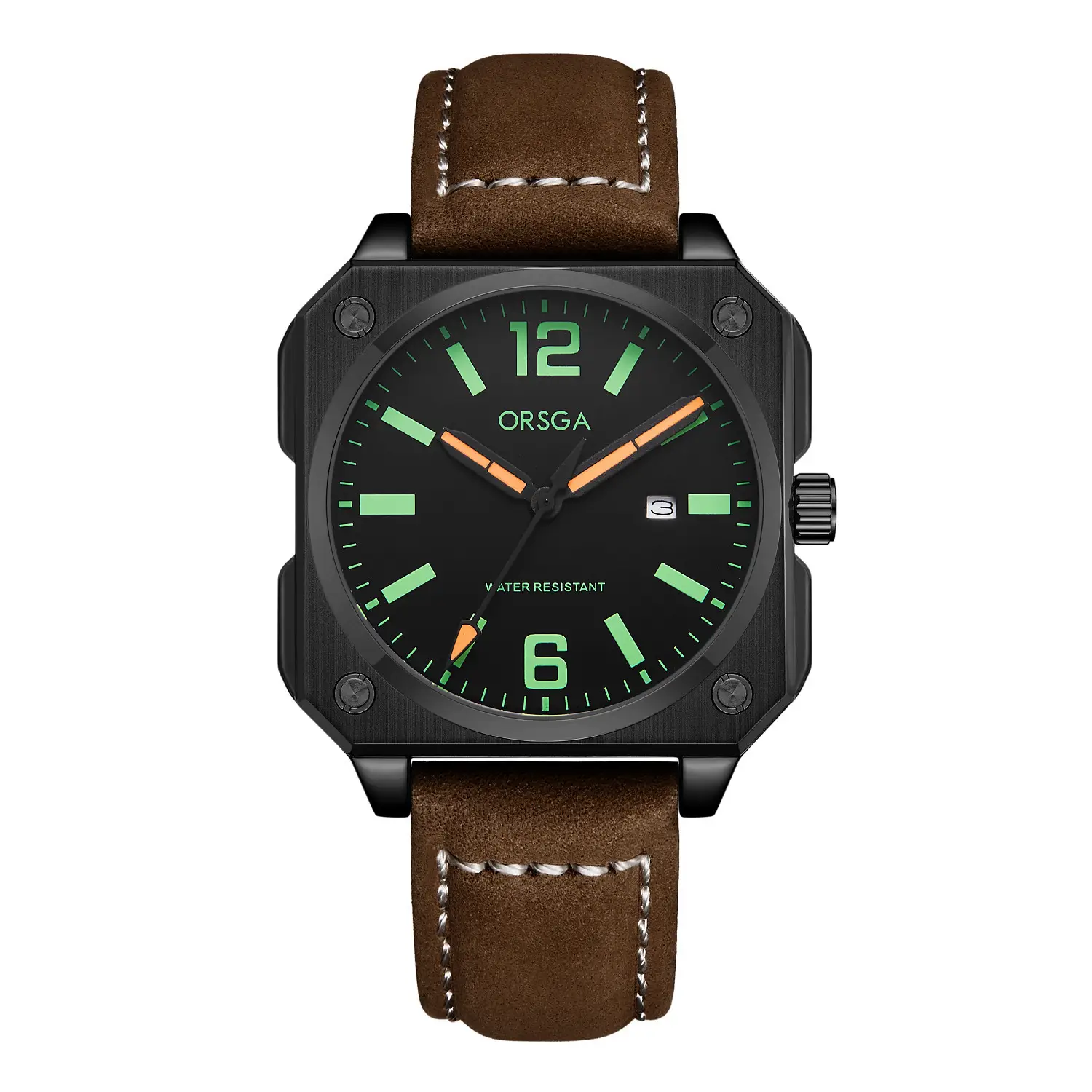 Orsga Square Watch Green Leather Band Men's Quartz - Image 23