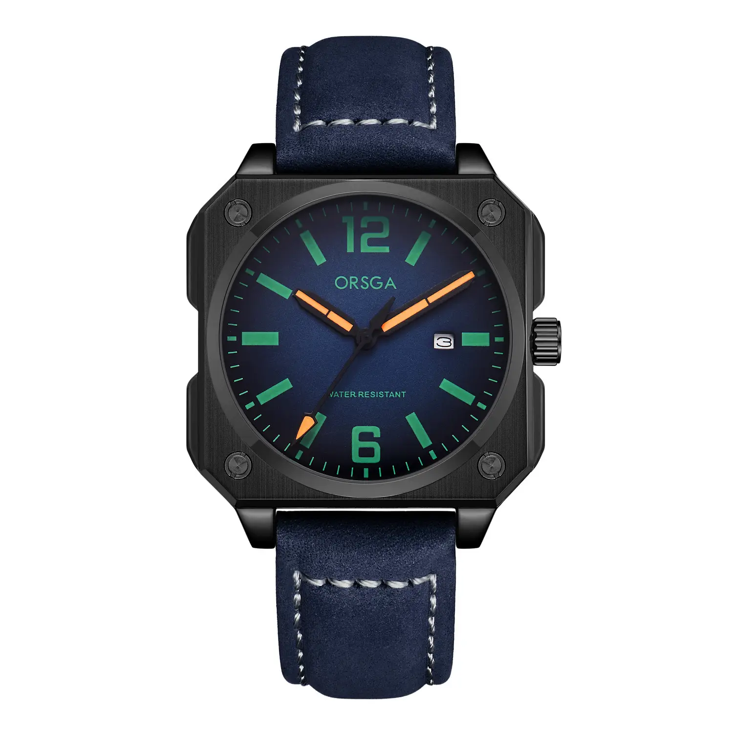 Orsga Square Watch Green Leather Band Men's Quartz - Image 25