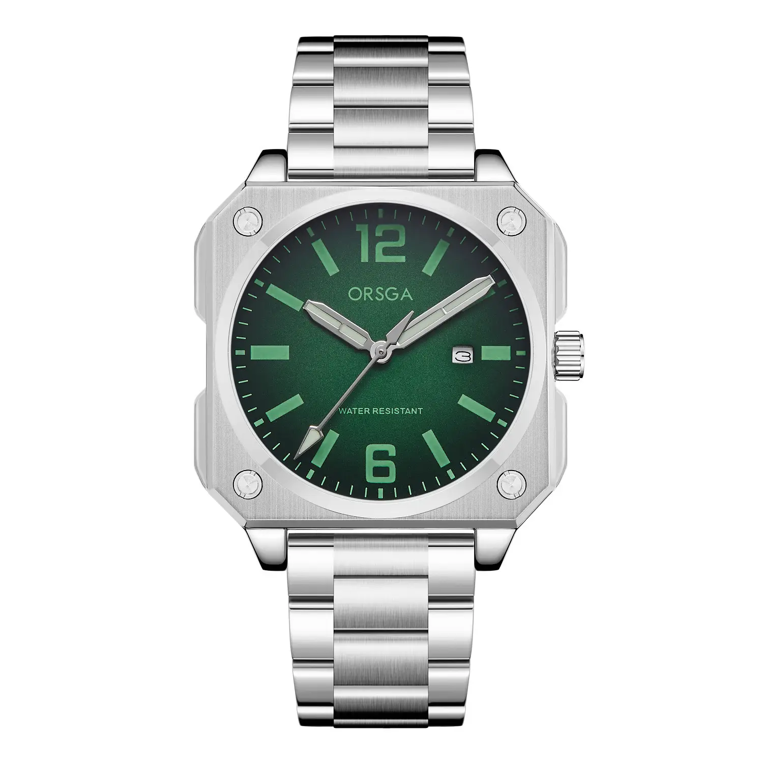 Orsga Square Watch Green Leather Band Men's Quartz - Image 3