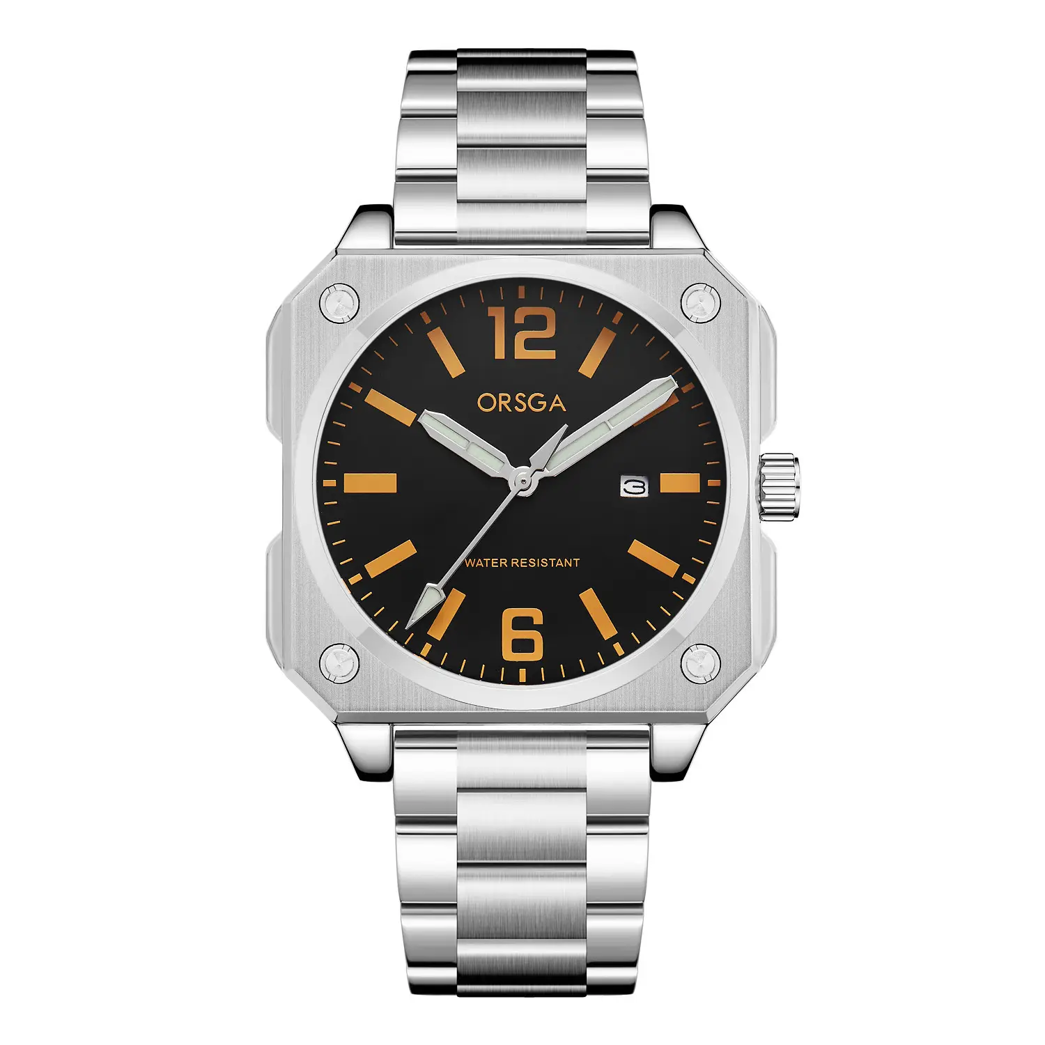 Orsga Square Watch Green Leather Band Men's Quartz - Image 4