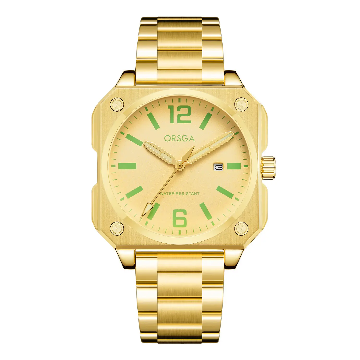 Orsga Square Watch Green Leather Band Men's Quartz - Image 5