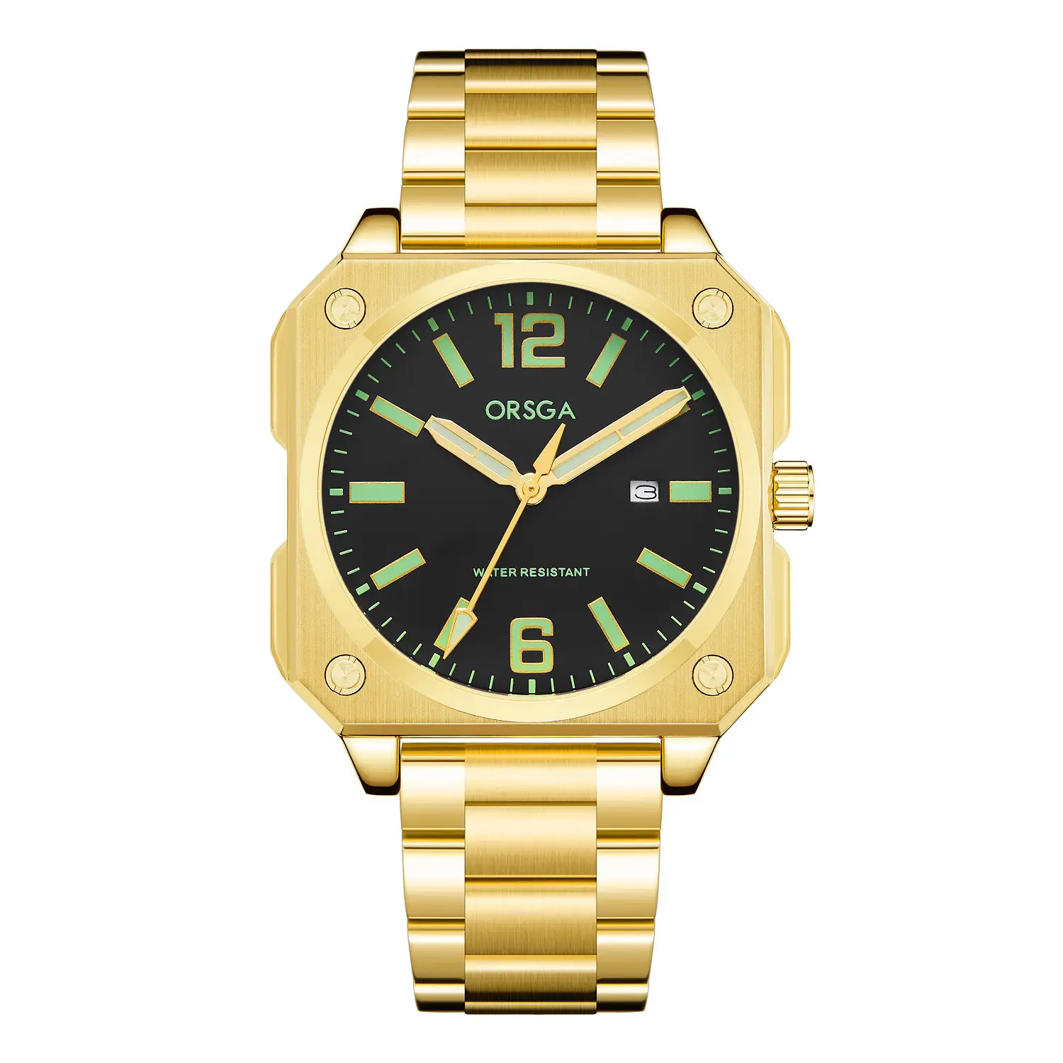 Orsga Square Watch Green Leather Band Men's Quartz - Image 6