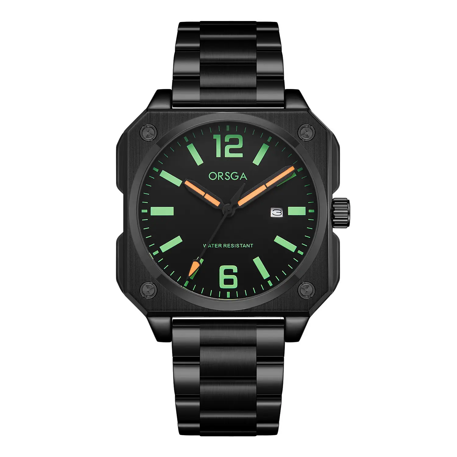 Orsga Square Watch Green Leather Band Men's Quartz - Image 8