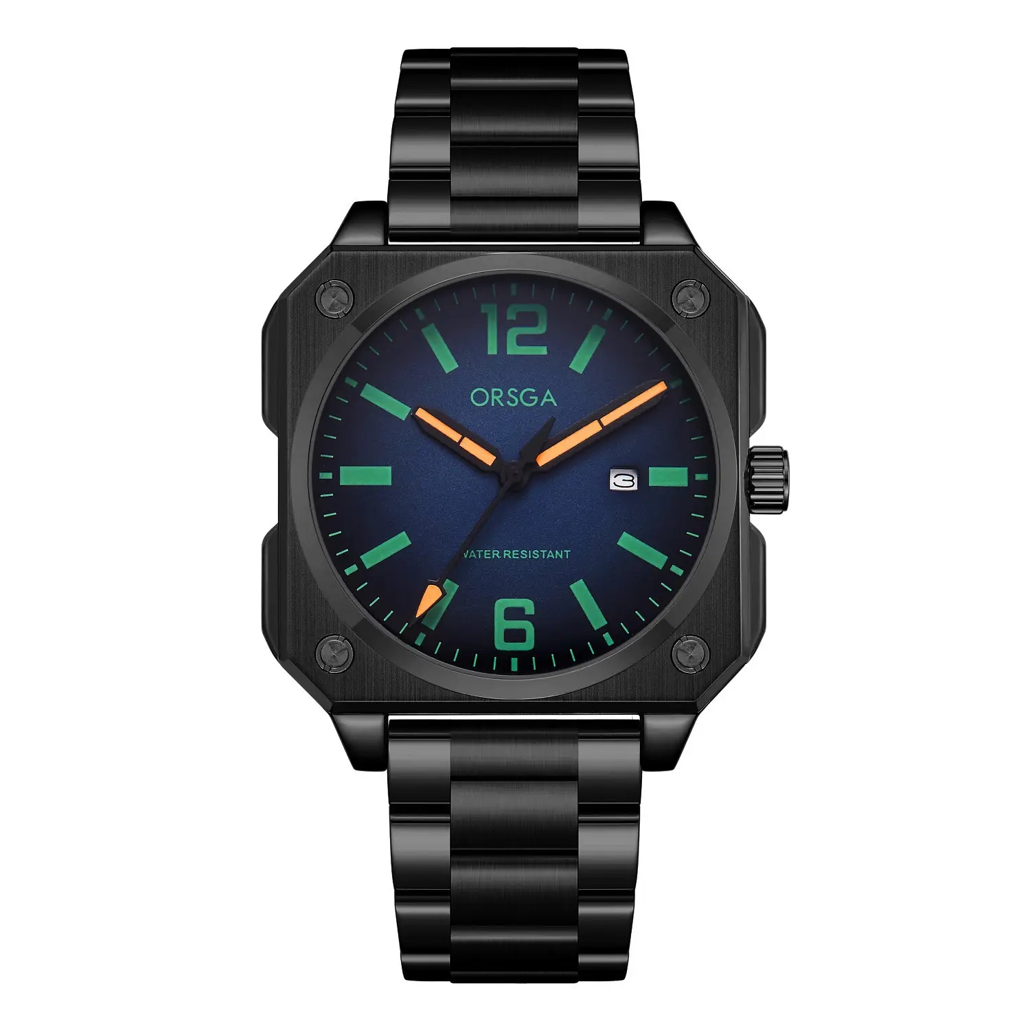 Orsga Square Watch Green Leather Band Men's Quartz - Image 9