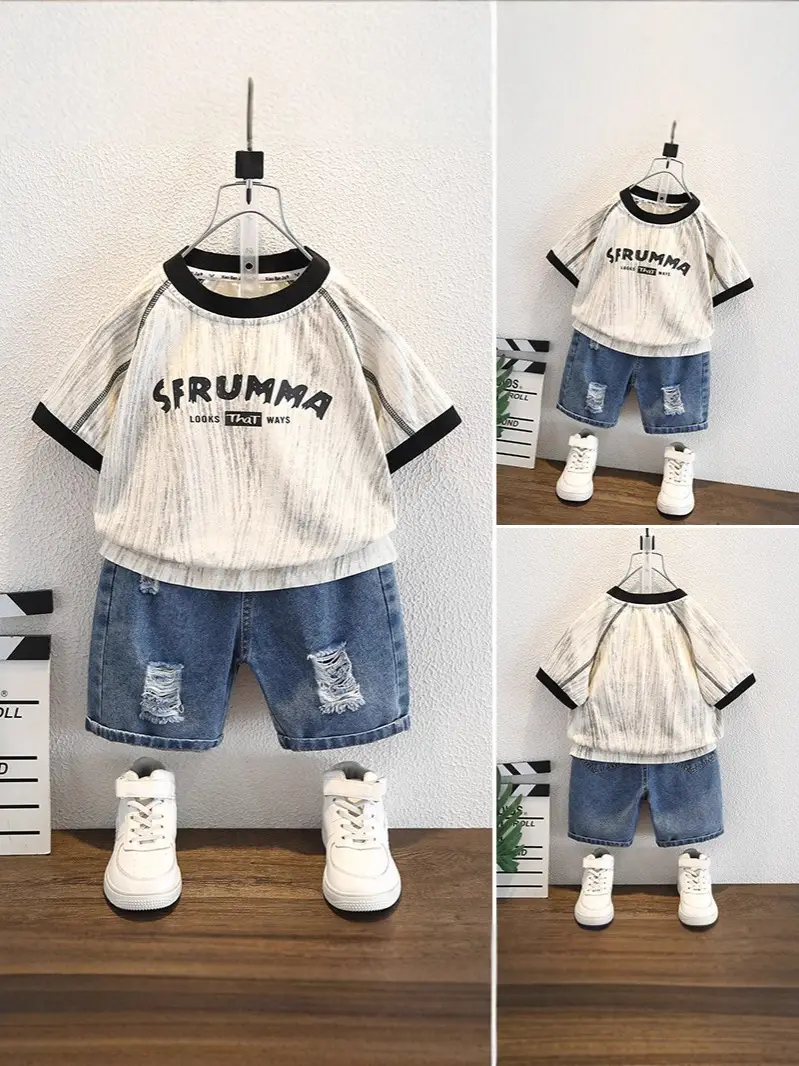 8266 Boys T-Shirt 2026 Round Neck Cotton Shorts Set - Image 2