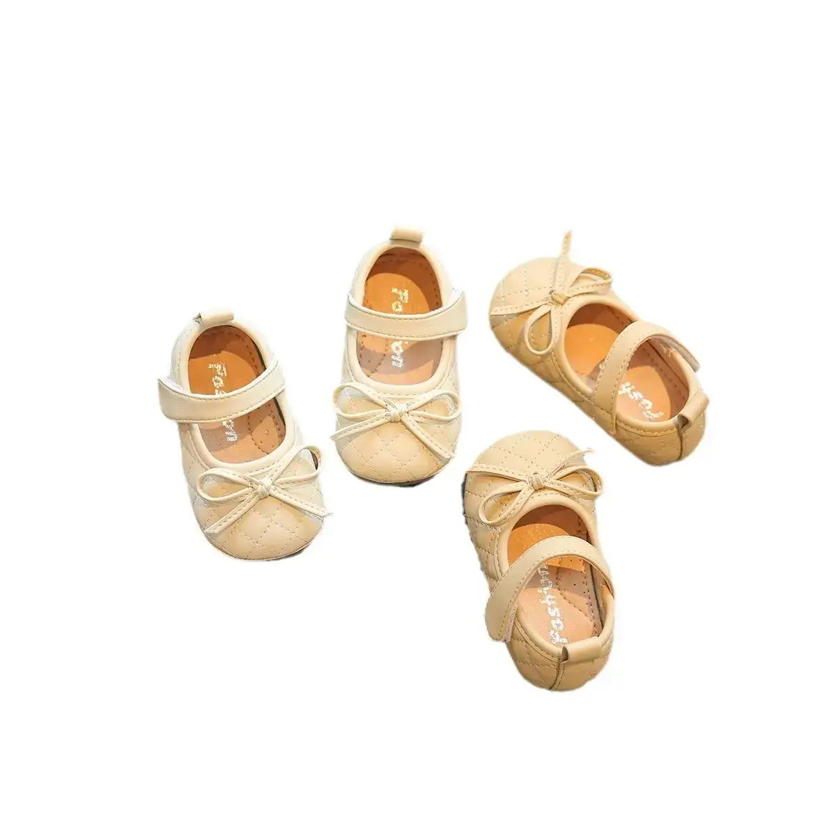 Baby Princess Shoes Gold Bow 1-3Yrs Soft Leather Flats