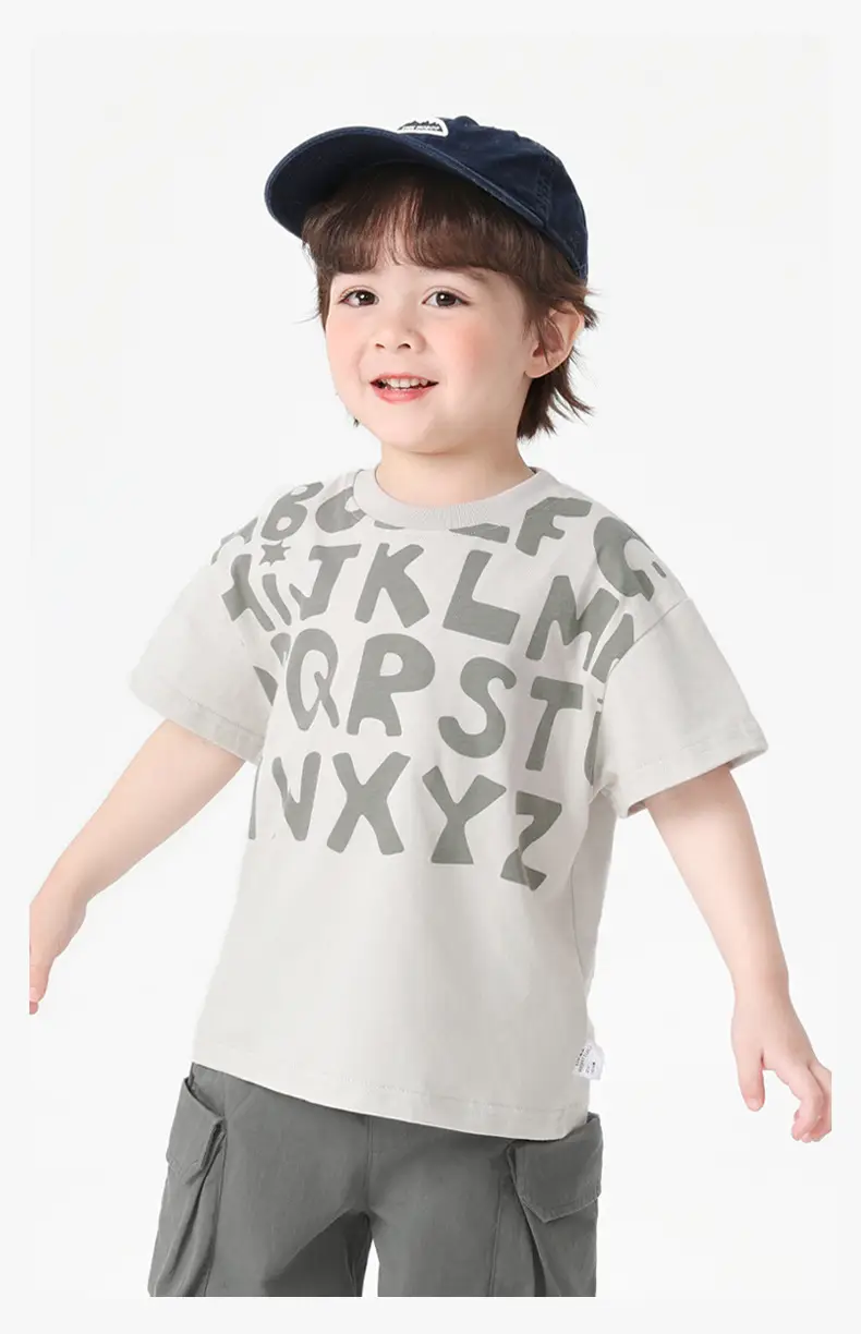 Right European Boys' T-Shirt Shorts Set Summer Cotton Grey — feature 19