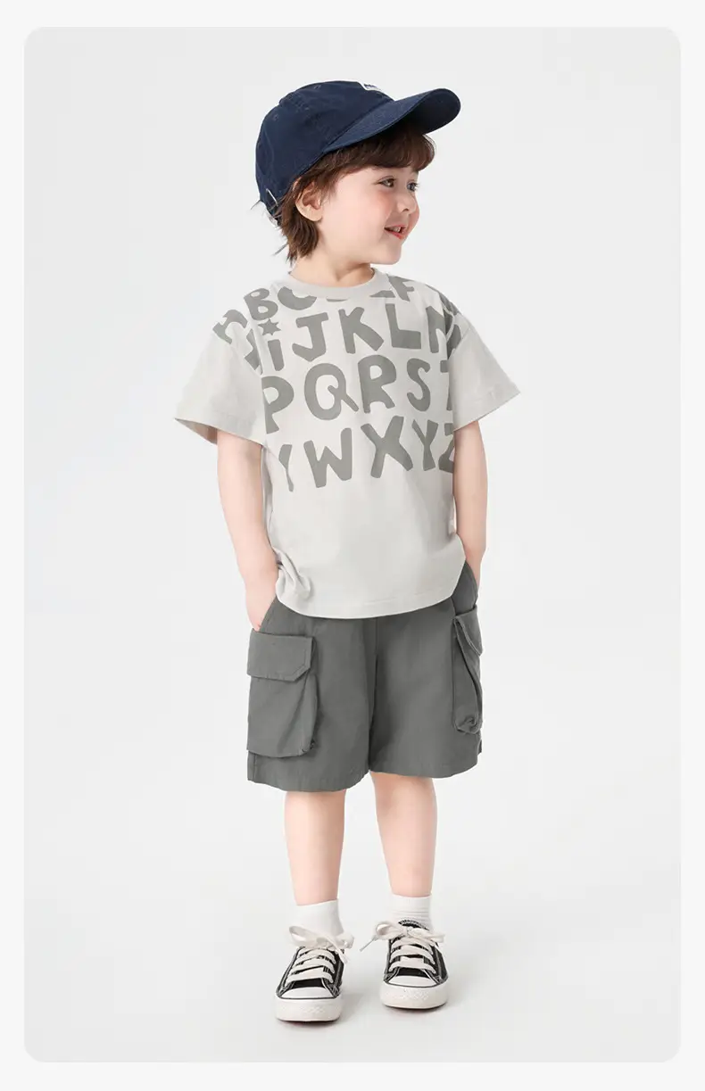 Right European Boys' T-Shirt Shorts Set Summer Cotton Grey — feature 22