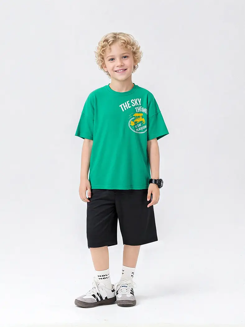 Kids Cotton Printed T-Shirt Shorts Set Blue Grey - Image 6