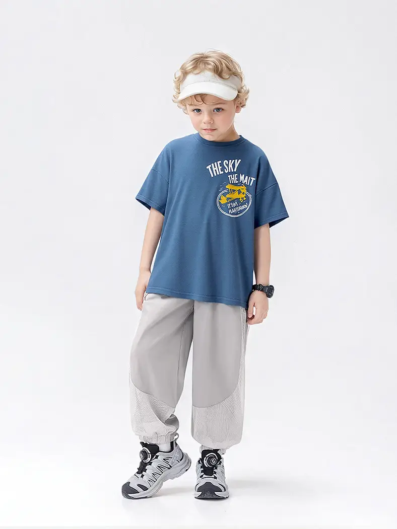 Kids Cotton Printed T-Shirt Shorts Set Blue Grey - Image 7