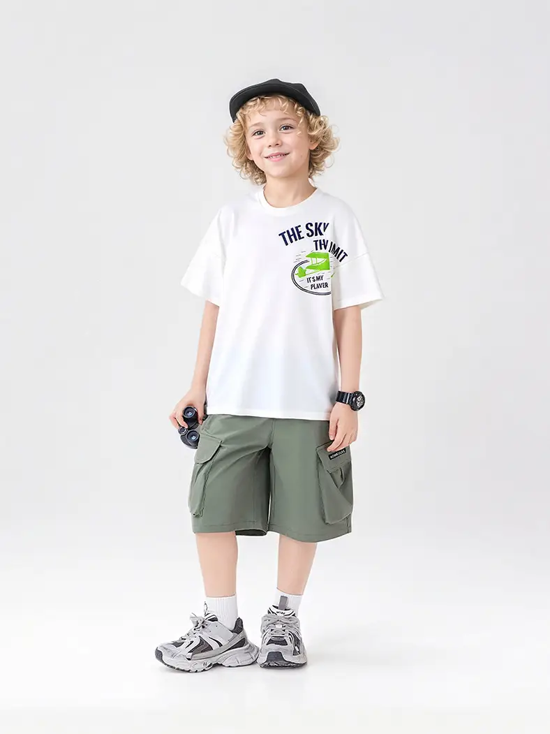 Kids Cotton Printed T-Shirt Shorts Set Blue Grey - Image 8