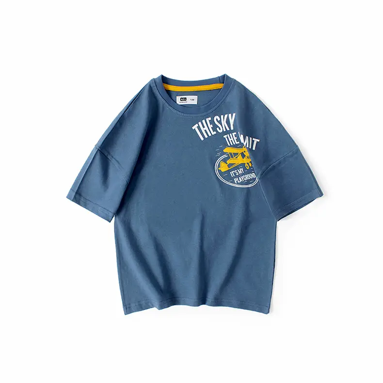Kids Cotton Printed T-Shirt Shorts Set Blue Grey — feature 15