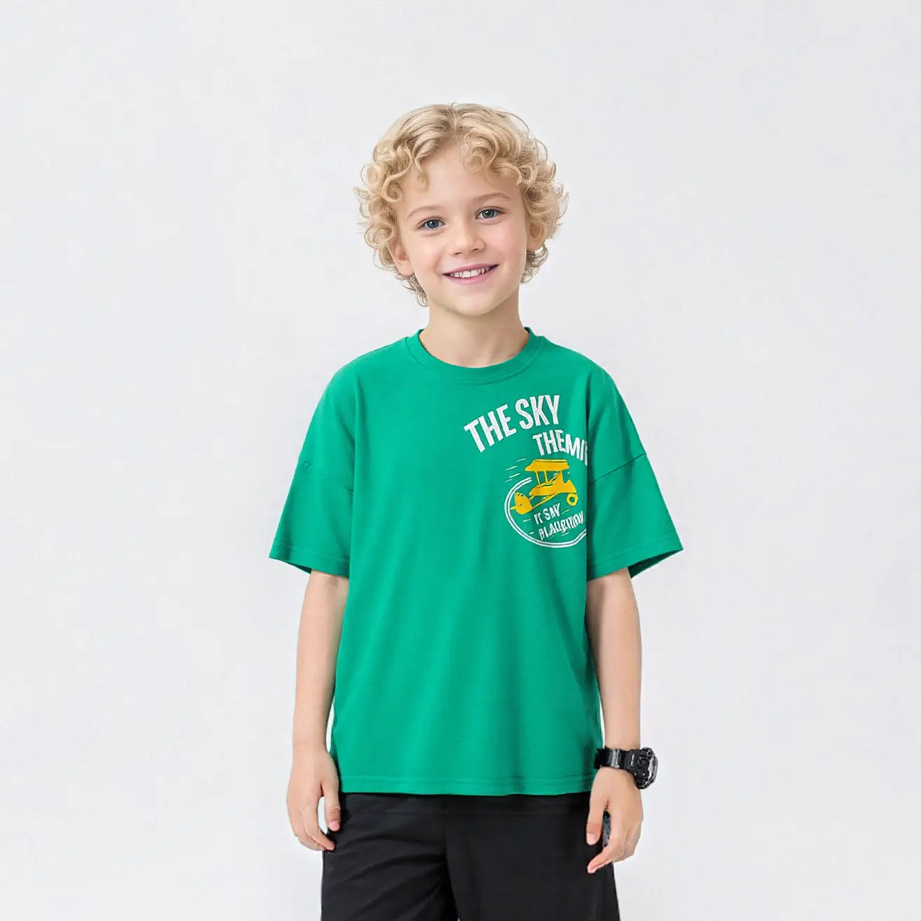 Kids Cotton Printed T-Shirt Shorts Set Blue Grey — feature 2