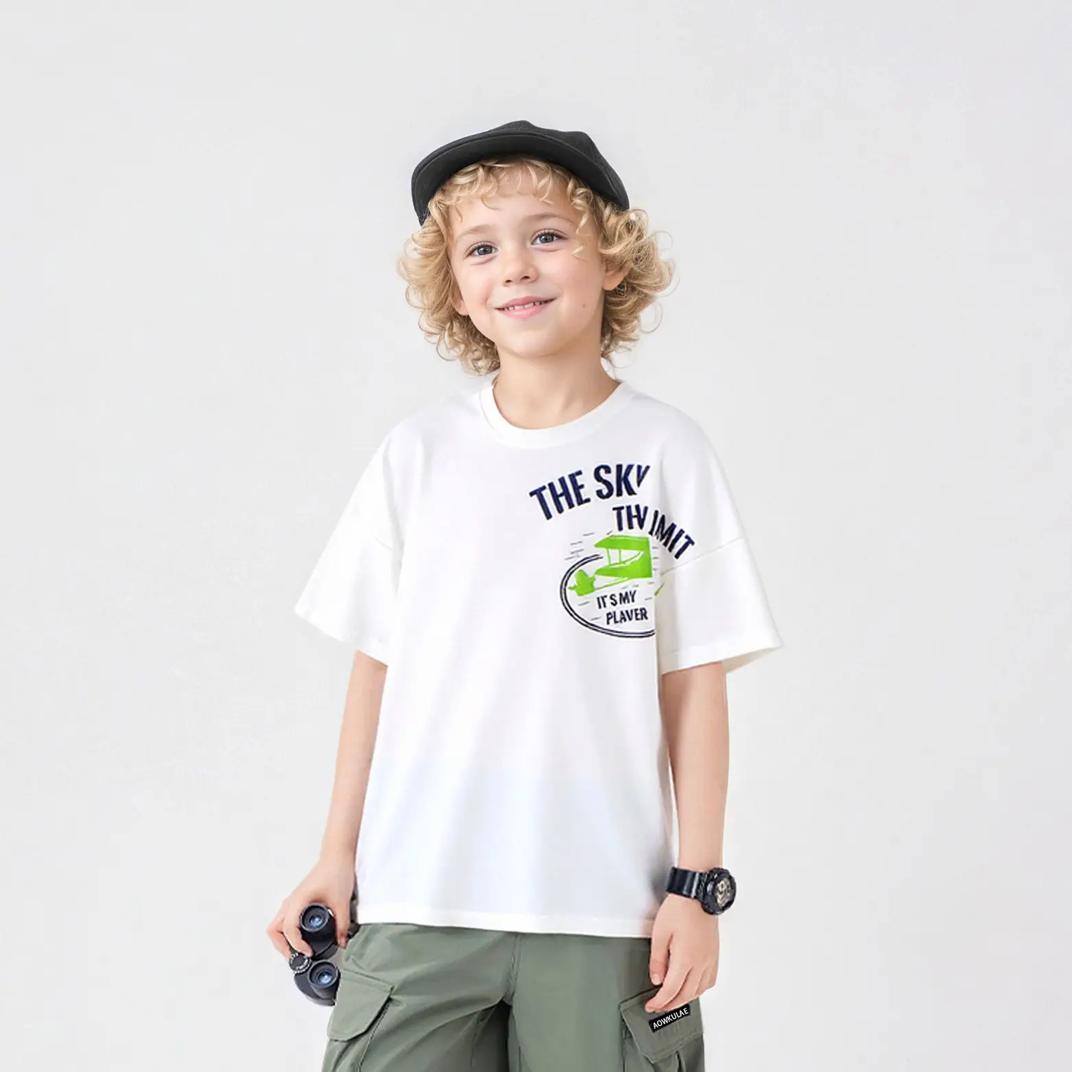Kids Cotton Printed T-Shirt Shorts Set Blue Grey — feature 4